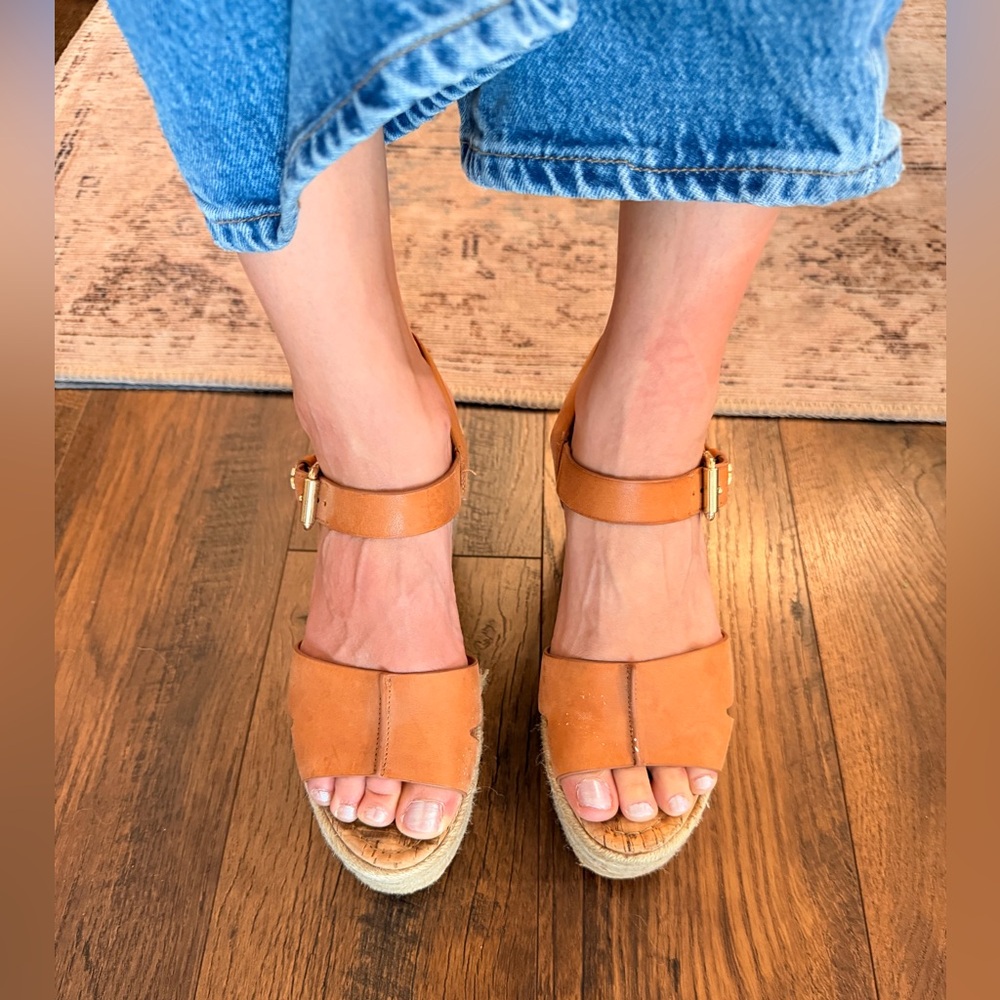 Sam Edelman Tan Leather Women's Wedges Sandals - Picture 10 of 14